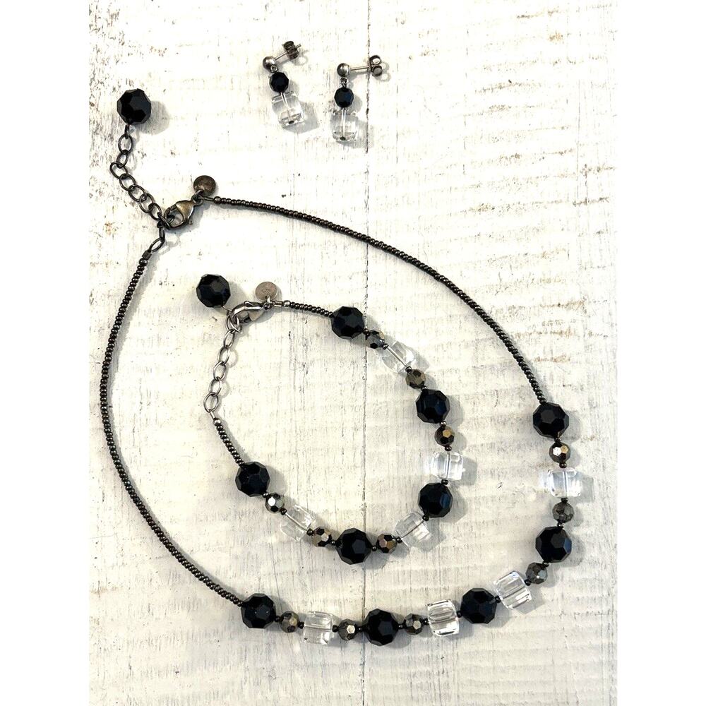 Emily Ray Faceted Square Swarovski Crystal Bead Necklace Bracelet & Earrings Set